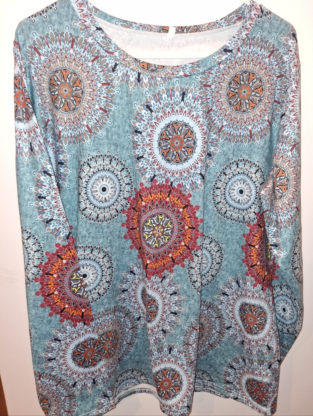 Boho Medallion Print Long Sleeve Top - Turquoise/Orange